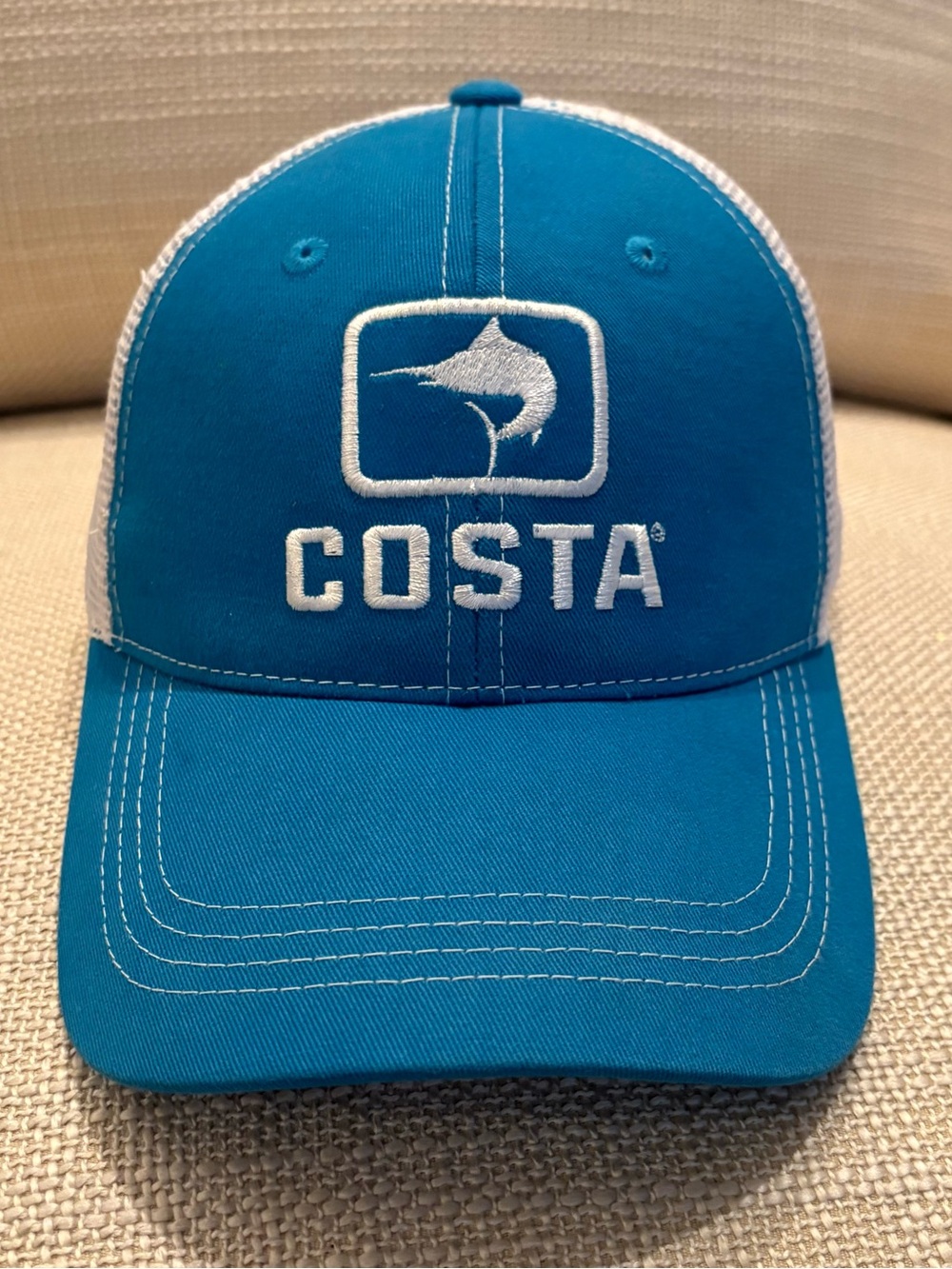 Costa Turquoise Hat with Raised Embroidery of a Marlin / Outdoorsman Fishing